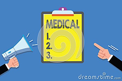 Text sign showing Medical. Conceptual photo Related to science of Medicine Treatment for illness or injuries Stock Photo