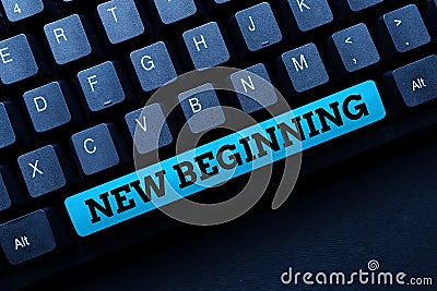 Hand writing sign New Beginning. Business overview Different Career or endeavor Starting again Startup Renew Word Stock Photo