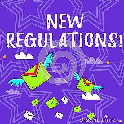 Text sign showing New Regulations. Conceptual photo rules made government order control something done Many Colorful Stock Photo