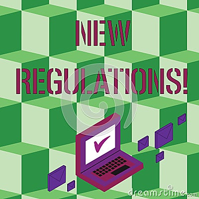 Text sign showing New Regulations. Conceptual photo rules made government order control something done Color Mail Stock Photo