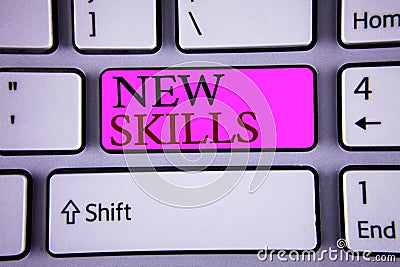 Text sign showing New Skills. Conceptual photos Recently Acquired Learned Abilities Knowledge Competences Stock Photo