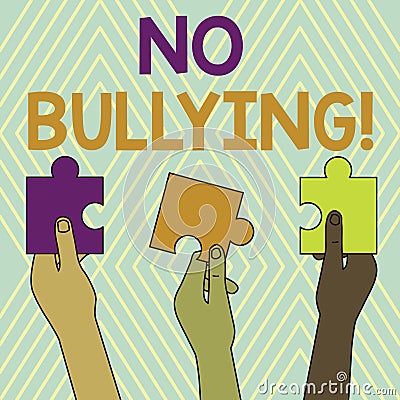 Text sign showing No Bullying. Conceptual photo stop aggressive behavior among children power imbalance Three Colored Stock Photo