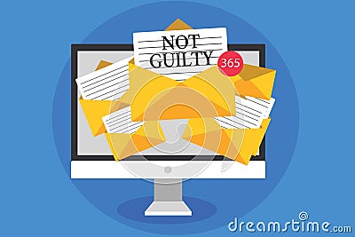 Text sign showing Not Guilty. Conceptual photo someone is innocent didnt commit specific crime He free Computer receiving emails i Stock Photo