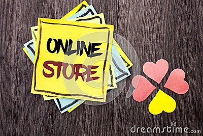 Text sign showing Online Store. Conceptual photo Internet related business Website where you can buy in the net written on Stacked Stock Photo