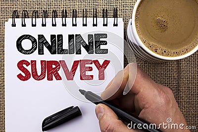 Text sign showing Online Survey. Conceptual photo Digital Media Poll Customer Feedback Opinions Questionnaire written by Man Holdi Stock Photo