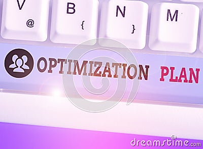 Text sign showing Optimization Plan. Conceptual photo Finding an alternative with the most cost effective Stock Photo