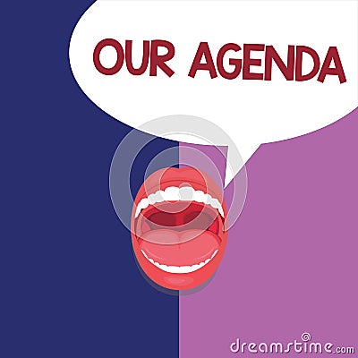 Text sign showing Our Agenda. Conceptual photo Personal schedule reminders method process timetable organizing Stock Photo