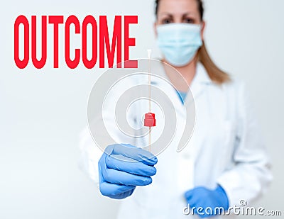 Text sign showing Outcome. Word for the final result of something or how the way things end up Presenting And Analyzing Stock Photo