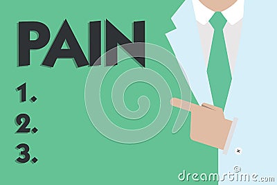 Text sign showing Pain. Conceptual photo Highly nasty physical sensation caused by illness Mental suffering Stock Photo