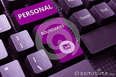 Text sign showing Personal Boundaries. Word for something that indicates limit or extent in interaction with personality Stock Photo