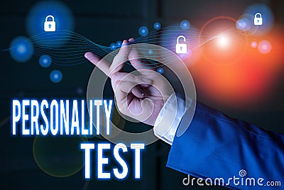 Text sign showing Personality Test. Conceptual photo A method of assessing huanalysis demonstratingality constructs. Stock Photo