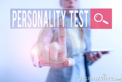 Text sign showing Personality Test. Conceptual photo A method of assessing huanalysis demonstratingality constructs Digital Stock Photo