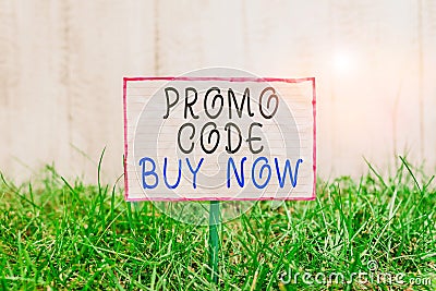 Text sign showing Promo Code Buy Now. Conceptual photo Giving great discount by entering special words Crumpled paper Stock Photo