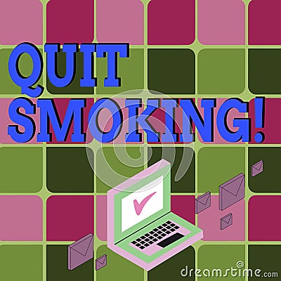 Text sign showing Quit Smoking. Conceptual photo process of discontinuing tobacco and any other smokers Color Mail Stock Photo