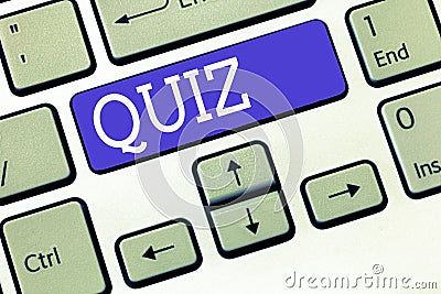 Text sign showing Quiz. Conceptual photo Brief informal test given to students Test of knowledge Examination Stock Photo