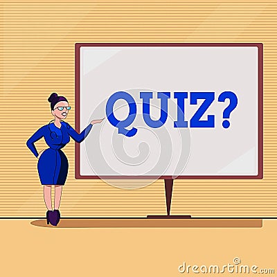 Text sign showing Quiz Question. Conceptual photo test of knowledge as competition between individuals or teams Female Stock Photo