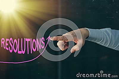 Text sign showing Resolutions. Conceptual photo the act of analyzing a complex notion into simpler ones digital Stock Photo