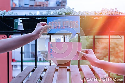 Text sign showing Resolutions. Conceptual photo the act of analyzing a complex notion into simpler ones Empty bubble Stock Photo
