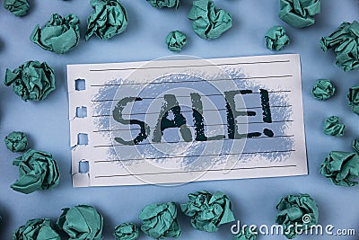 Text sign showing Sale Motivational Call. Conceptual photo Selling goods at reduced prices Make a Sell written on Notepad Paper wi Stock Photo