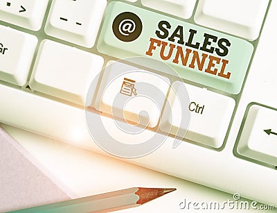 Text sign showing Sales Funnel. Conceptual photo process through which a company ells its products to buyers Stock Photo