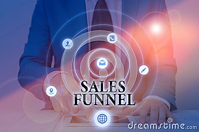 Text sign showing Sales Funnel. Conceptual photo process through which a company ells its products to buyers Stock Photo