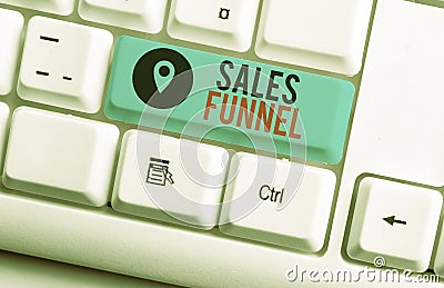 Text sign showing Sales Funnel. Conceptual photo process through which a company ells its products to buyers White pc Stock Photo