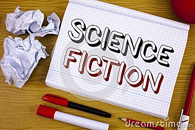 Text sign showing Science Fiction. Conceptual photo Fantasy Entertainment Genre Futuristic Fantastic Adventures. Stock Photo