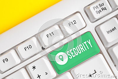 Text sign showing Security. Conceptual photo The state of feeling safe stable and free from fear or danger White pc Stock Photo