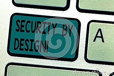 Text sign showing Security By Design. Conceptual photo software has been designed from foundation to safe Keyboard key Stock Photo