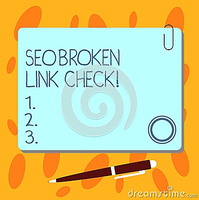 Text sign showing Seo Broken Link Check. Conceptual photo Search engine optimization error in website links Blank Square Stock Photo