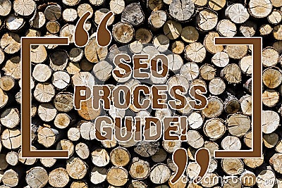 Text sign showing Seo Process Guide. Conceptual photo set actions improve online visibility website in engines Wooden Stock Photo