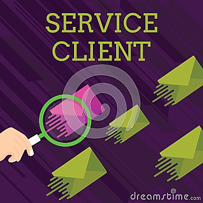 Text sign showing Service Client. Conceptual photo Dealing with customers satisfaction and needs efficiently Magnifying Stock Photo