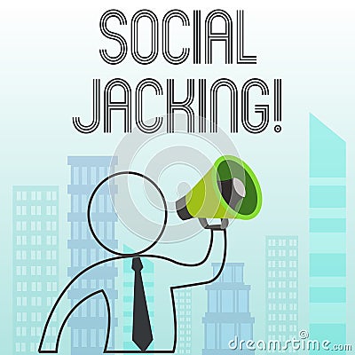 Text sign showing Social Jacking. Conceptual photo Spiteful method tricking the user to click vulnerable buttons. Stock Photo