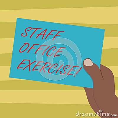 Text sign showing Staff Office Exercise. Conceptual photo Promoting physical fitness routine for office staff Drawn Hu Stock Photo