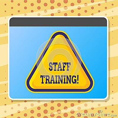 Text sign showing Staff Training. Conceptual photo Teaching Teamwork new things Employee Education Preparation. Stock Photo