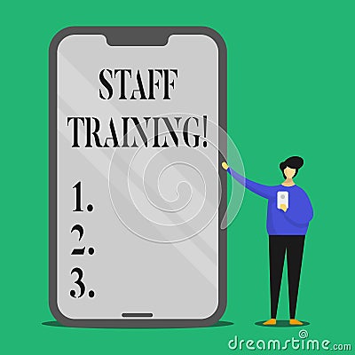 Text sign showing Staff Training. Conceptual photo Teaching Teamwork new things Employee Education Preparation. Stock Photo