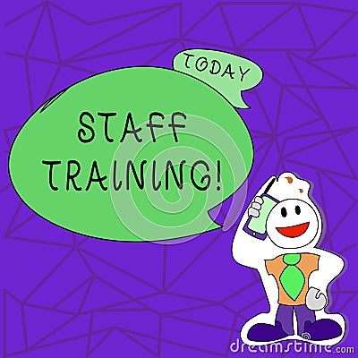 Text sign showing Staff Training. Conceptual photo Teaching Teamwork new things Employee Education Preparation. Stock Photo