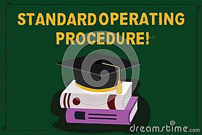 Text sign showing Standard Operating Procedure. Conceptual photo Detailed directions on how to perform a routine Color Stock Photo