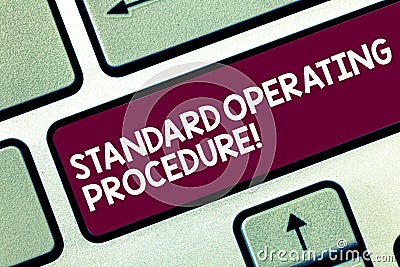 Text sign showing Standard Operating Procedure. Conceptual photo Detailed directions on how to perform a routine Stock Photo