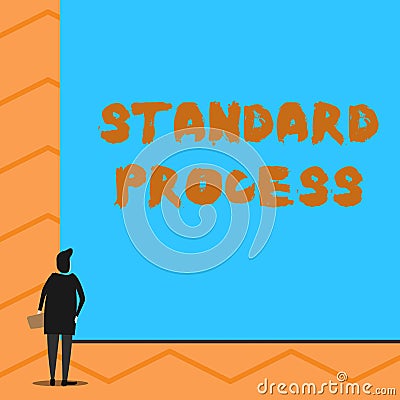 Text sign showing Standard Process. Conceptual photo rules made to be matched with final product quality Man stands in Stock Photo