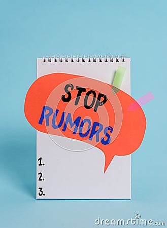 Text sign showing Stop Rumors. Conceptual photo put an end circulating the story of uncertain or doubtful truth Spiral Stock Photo