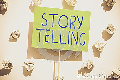 Text sign showing Story Telling. Concept meaning narrative style of uttering sequence of events in order Stock Photo