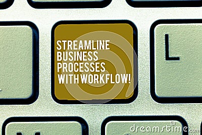 Text sign showing Streamline Business Processes With Workflow. Conceptual photo Computer social media process Keyboard Stock Photo