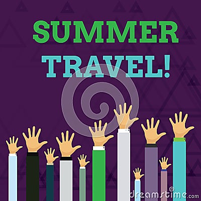 Text sign showing Summer Travel. Conceptual photo specific trip or journey usually for the purpose of recreation Hands Stock Photo
