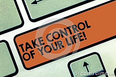Text sign showing Take Control Of Your Life. Conceptual photo Be the analysisager of your destiny motivation Keyboard Stock Photo