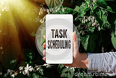 Conceptual display Task Scheduling. Business overview The assignment of start and end times to a set of tasks Voice And Stock Photo