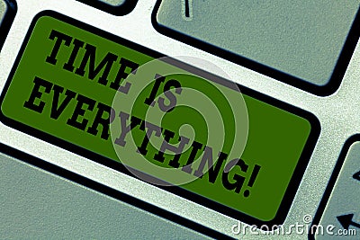 Text sign showing Time Is Everything. Conceptual photo Consideration other events can influence desired outcome Keyboard Stock Photo