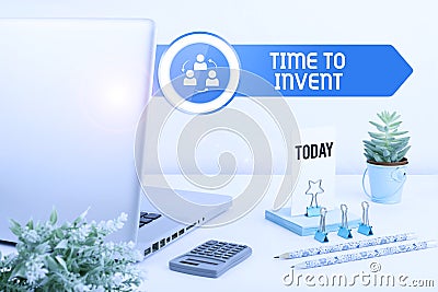 Text sign showing Time To Invent. Word Written on Invention of something new different innovation creativity Man And Stock Photo
