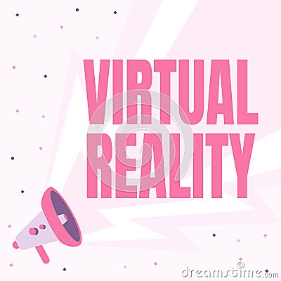 Text sign showing Virtual Reality. Internet Concept Virtual Reality Megaphone Drawing With Lightning Wave Sound Making Stock Photo
