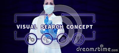 Text sign showing Visual Search Concept. Business idea perceptual task requiring attention for an object Stock Photo
